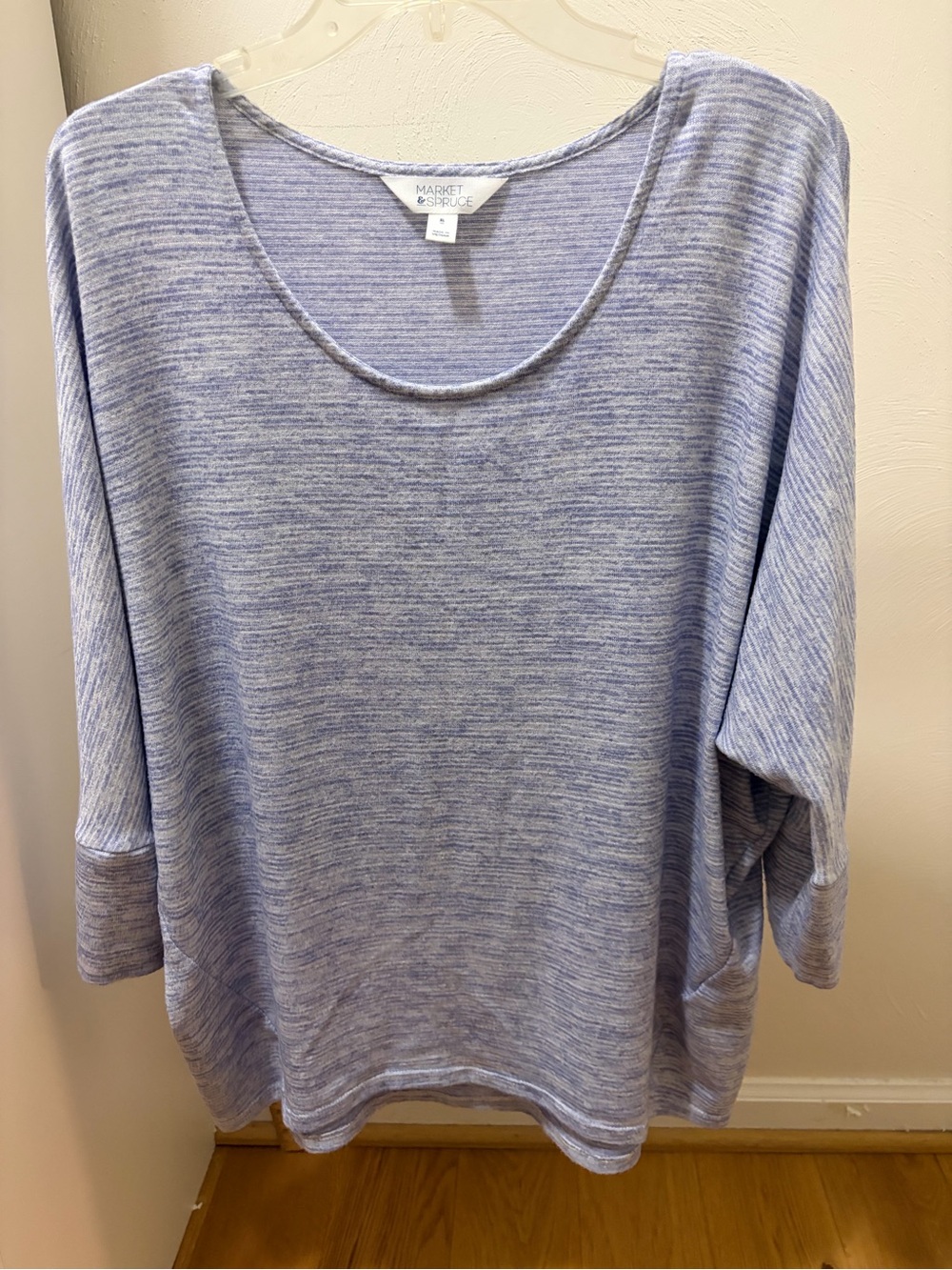 Market & Spruce Soft Light Blue Heathered Scoop Neck Dolman Top